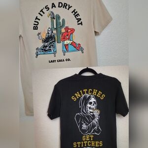 2 Shirt Lot Bundle Graphic T-Shirts Humorous Prints Skulls Womens Size S Grunge